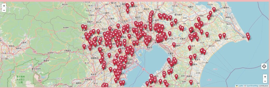 Leaflet の地図（拡大縮小ボタンが左上と右下の 2 か所に表示されている）